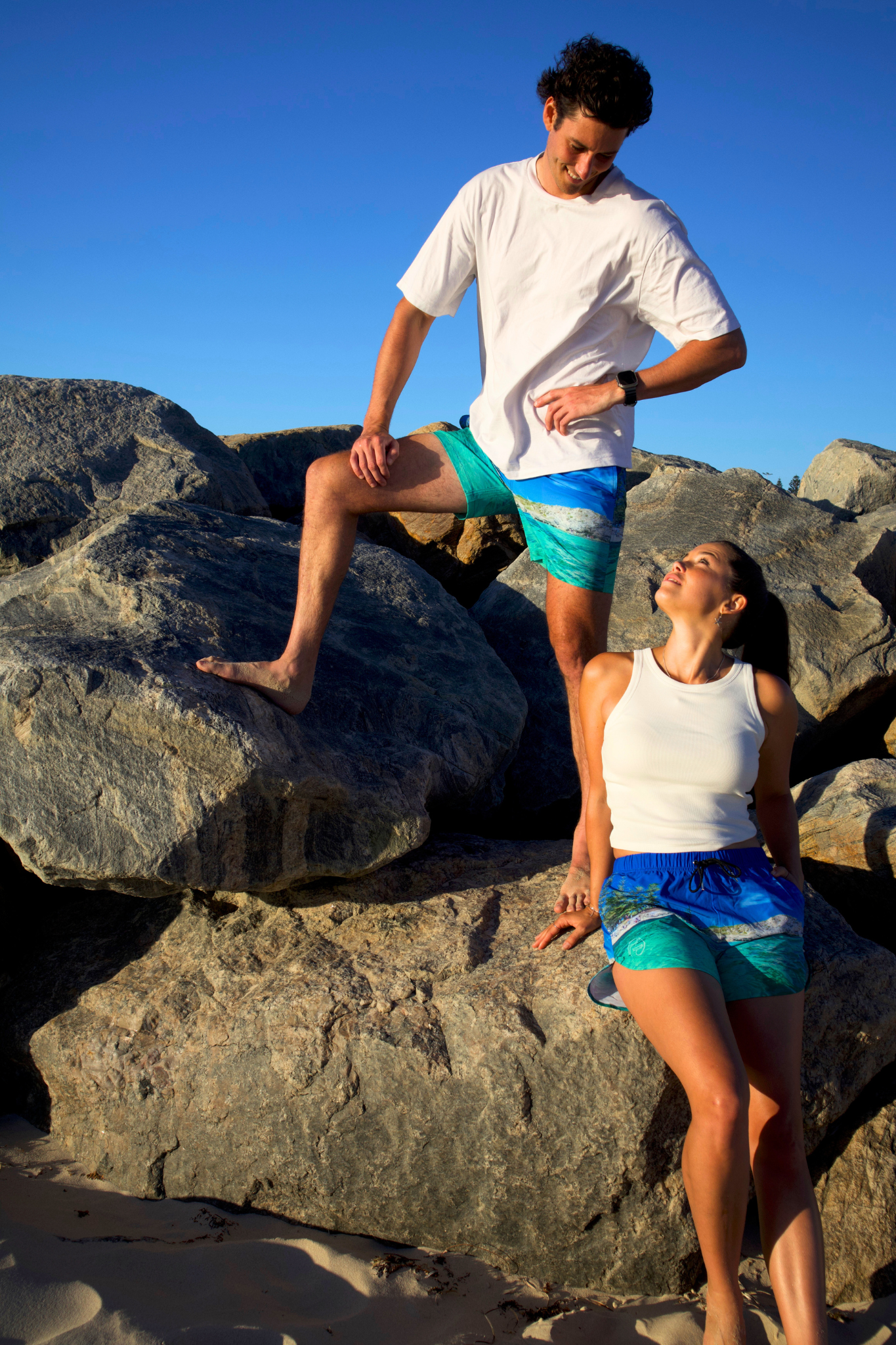 Couple Rottnest island Point Photo on boardshorts