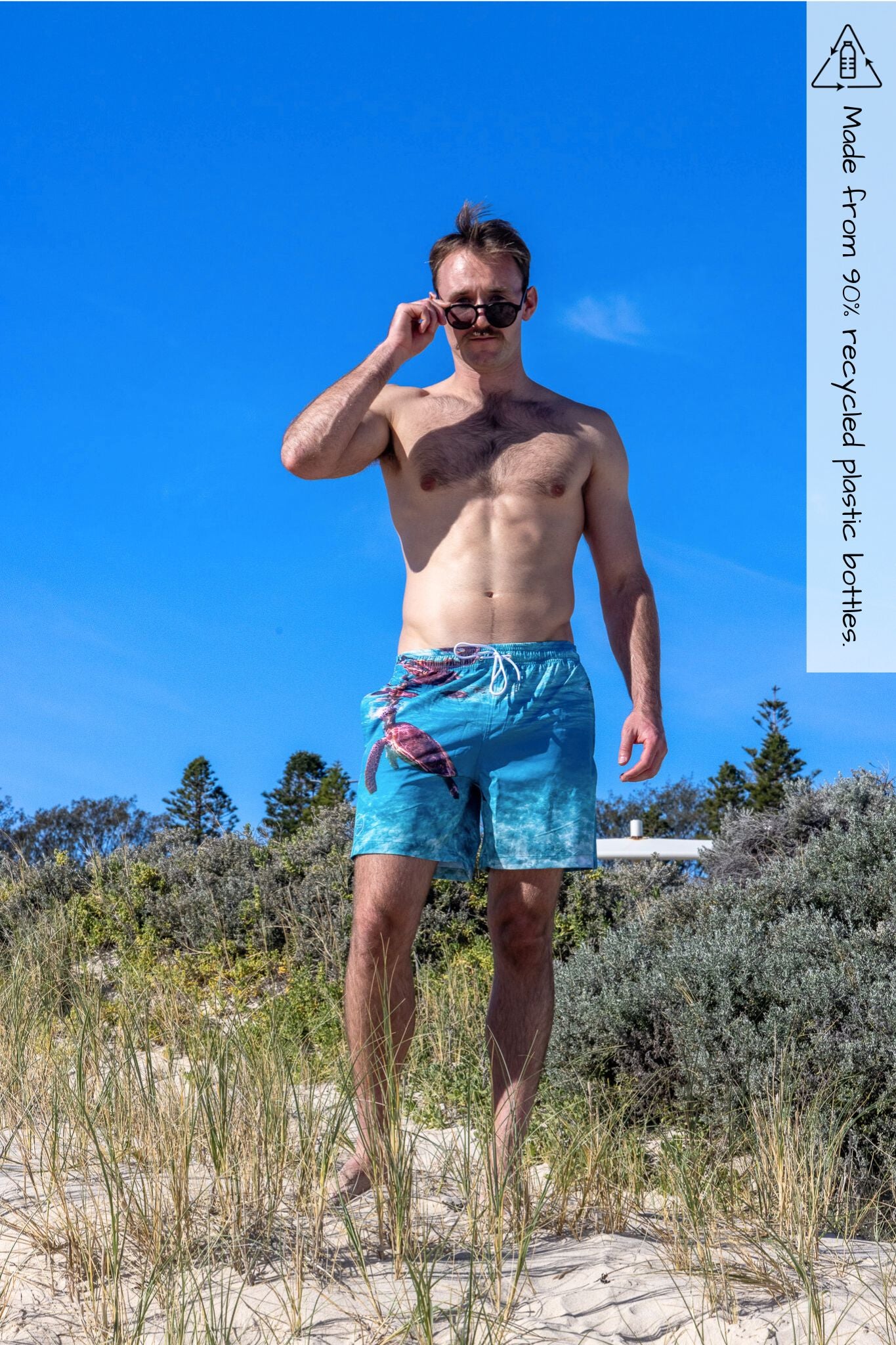 Exmouth turtle photo on boardshorts