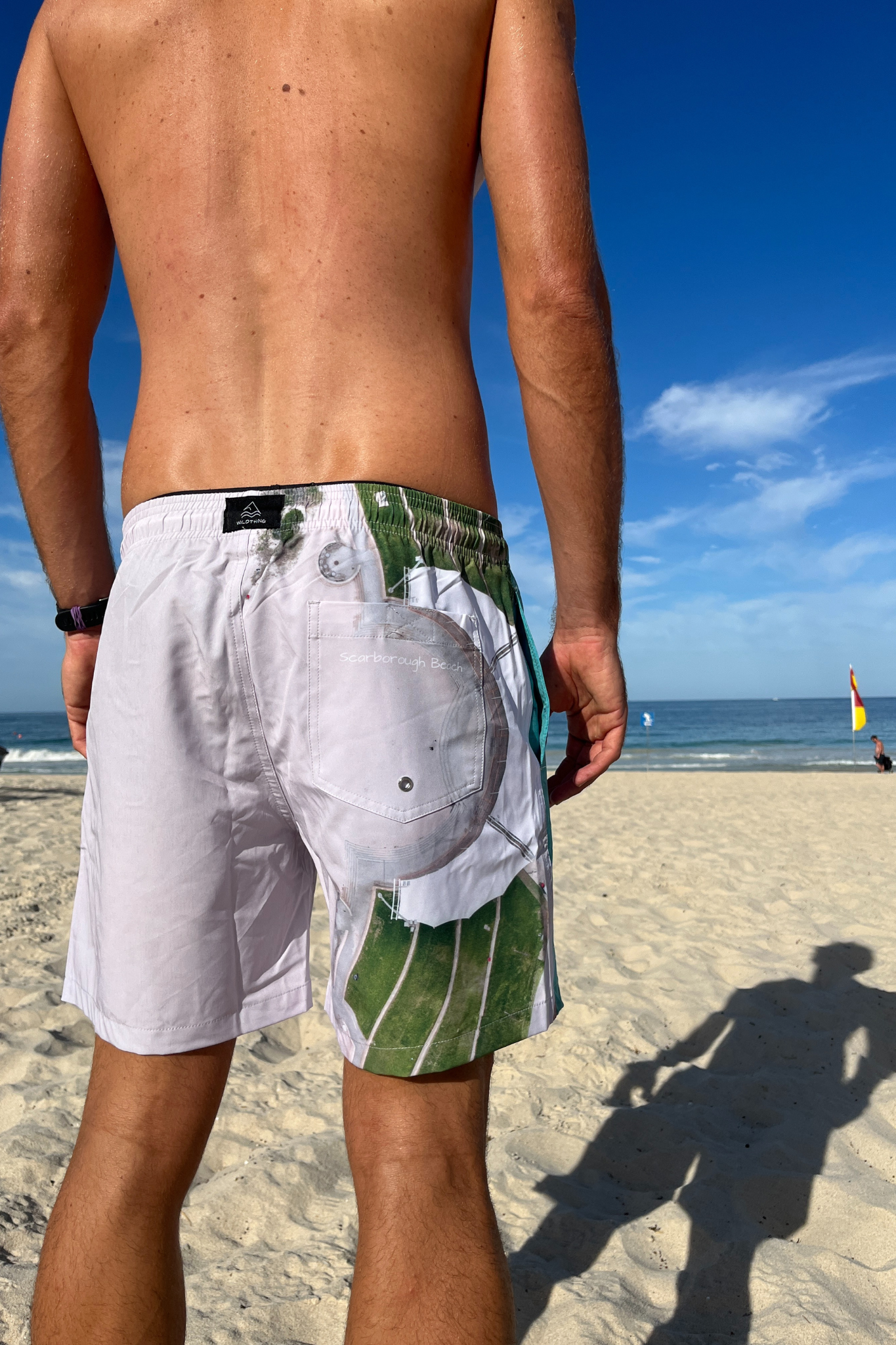 Scarborough Beach photo on boardshorts recycled