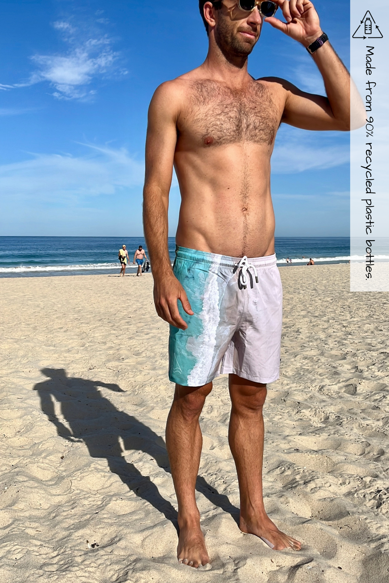 Scarborough Beach photo on boardshorts recycled