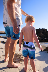 Sorus Cottesloe recycled kids boardshorts with matching adults mens pair - back