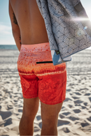 Red Sand Beach recycled plastic photo on boardshorts 