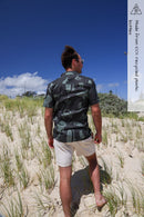 Charcoal mens recycled shirt with hand drawn print. Mens whale shark shirt